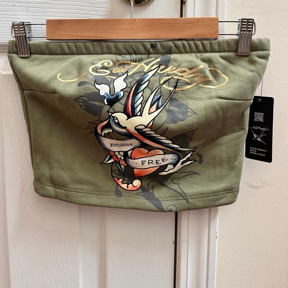 Ed Hardy Free Bird New Olive Green Tube Top Y2K Inspired Retro Medium